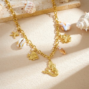 สร้อยคอ Mermaidcore ลายสัตว์ทะเล ชุบทอง 18K สแตนเลสสตีล รูปนางเงือก ปลาหมึก ปลาดาว เปลือกหอย หลายจี้ ไม่ลอก ไม่ดำ - Product Image 4