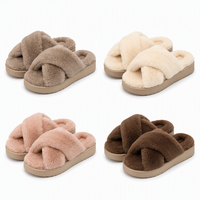 Chaussons en peluche à bandes croisées pour femmes, semelle intérieure en mousse souple, chaussures d'intérieur en EVA