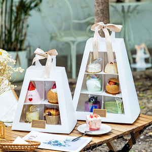Luxury Trapezoidal Portable White Wedding Cake Box 2 tier Cupcake Box With Clear Window