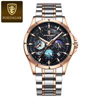 Reloj de Pulsera de Lujo para Hombre POEDAGAR 916, Luminoso, Resistente al Agua, Cronógrafo, Fecha, Acero Inoxidable, Reloj de Cuarzo para Hombre