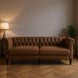 Canapé Chesterfield en tissu marron 100% polyester, dossier capitonné, trois places, pour salon - Product Image 2