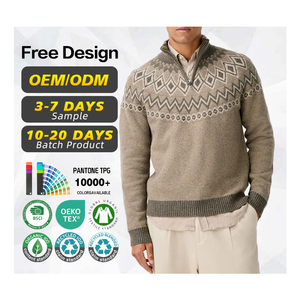 BSCI Certification Sweater Factory Custom logo Men Cotton Polyester Vintage Fit Fairisle Pattern Quarter <b>Zip</b> Neck <b>Jumper</b> Sweater - Product Image 1