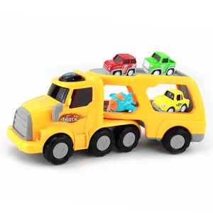 Mobil Mainan Tarikan Belakang, Truk Mainan Gesekan Lapisan Ganda Kuning Ramah Lingkungan Kualitas Bagus