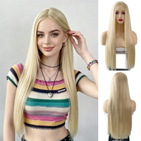 Perruque synthétique longue et droite de 28 pouces, style européen, à la ligne de cheveux naturelle, résistante à la chaleur, la plus vendue, directement de l'usine, à prix abordable