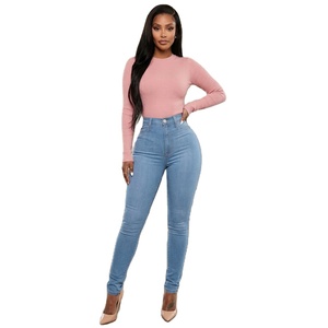 <span class=keywords><strong>Jean</strong></span> en denim pour <span class=keywords><strong>femme</strong></span>, coupe crayon, en pur coton tissé, doux, délavé clair, sur mesure - Product Image 2