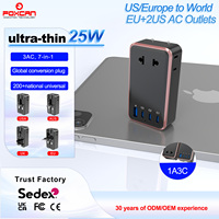 Chargeur rapide portable pliable universel Foxcan 25W GaN Slim 3AC, adaptateur de voyage avec charge USB