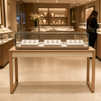 Vitrine de présentation de bijoux en verre et acier inoxydable avec éclairage LED, solutions écologiques complètes pour l'aménagement de magasins et salles d'exposition