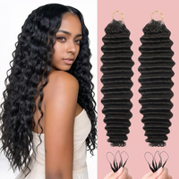Extensions de cheveux humains à plumes de 18 pouces, 50 mèches réutilisables, texture Deep Wave, pour tresses au crochet