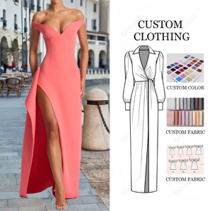 Robe de soirée sexy personnalisée Offre Spéciale V profond tendance couleur unie fendue sans bretelles - Product Image 1