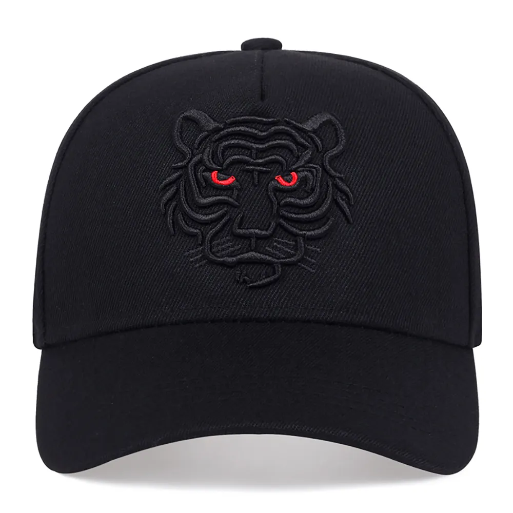 Siyah kaplan nakış beyzbol şapkası erkekler kadınlar için özel Logo ile Hip Hop Unisex Snapback şapka kapaklar
