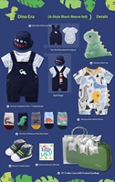 Coffret Cadeau Bébé Garçon Dinosaure Rayé Dessin Animé Adorable – Ensemble Multi-Pièces en Coton avec Chaussures et Peluche – Style Europe-Amérique pour Printemps-Été