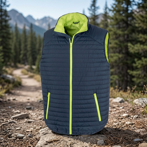 Custom Men's Casual Lightweight <b>Canvas</b> Quilted Puffer Vest Breathable Waterproof Reversible Hooded Sleeveless Winter Insulated - Product Image 3