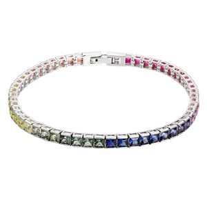 High Quality Stones 925 <b>Sterling</b> <b>Silver</b> Rhodium Plated Princess Cut Rainbow 2*2 Sapphire <b>Bangle</b> for Gift - Product Image 1
