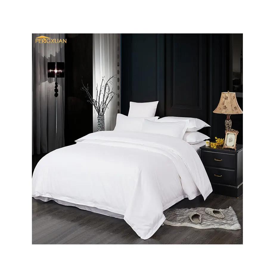 Wholesale 5 Star Hotel White Color 100% Cotton Bed Sheets Full Size Sheet Sets Soft Breathable Bedding Set 4 Pcs Bed set