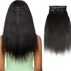 ผมต่อแบบคลิปหนีบชนิดตรงแบบหยิกเล็กน้อย ทำจากผมแท้ Remy  ไร้รอยต่อ หนาเต็มปลาย  ผมแท้ 100% สำหรับผู้หญิงผิวสี - Product Image 1