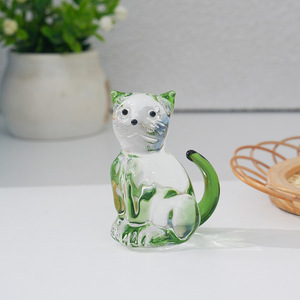Ornements créatifs pour chats, artisanat de chatons, série de chats, décorations de bureau <span class=keywords><strong>en</strong></span> <span class=keywords><strong>verre</strong></span> bleu vert faites à la main, cadeau artisanal - Product Image 2
