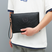 Pochette tendance en cuir tressé noir avec motif tête de tigre unique pour homme – Sac à main pour homme avant-gardiste