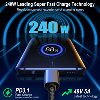 Kabel pengisian daya Cepat USB C 240W-PD100W kompatibel untuk iPhone 15/16 Macbook iPad Galaxy