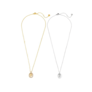 Collana con Ciondolo a Forma di Lettera F con Diamante, 10x15Cm, Stile Collare in Acciaio Oro e Argento - Product Image 2