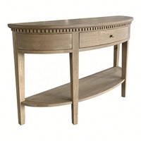 Table console de luxe en chêne rustique de forme ovale demi-lune Hamptons, unique pour la décoration de la maison, avec étagères et tiroirs FH1036