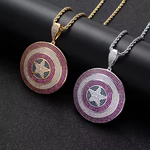 Collar con Colgante de Escudo de Capitán de 1.5 Pulgadas, con Diamantes de Moissanita Multicolor, Plata de Ley 925, Estilo Hip Hop, para Hombre y Mujer - Product Image 2