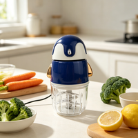 Mini Hachoir Électrique Portable Pingouin Mignon 8 Lames Bol en Verre pour Ail, Viande et Aliments pour Bébé