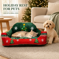 Nouvelle Arrivée Festive de Noël : Canapé-lit pour Animaux à Bordure Surélevée avec Motif de Fêtes pour le Repos Confortable des Chats et des Chiens à la Maison