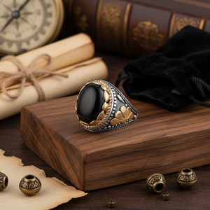 Anillo de Plata de Ley con Baño de Bronce Antiguo, Elegante y Clásico, con Piedra de Ágata Grabada, Regalo para Hombre, para Compromiso o Fiesta - Product Image 3