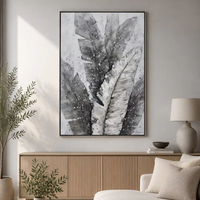 Peinture à l'huile sur toile moderne Feuille de bananier verte, Décoration murale végétale tropicale faite à la main, Art floral 100% peint à la main pour la maison et le bureau