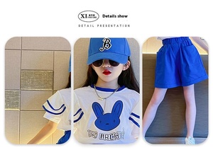 2025 Girls' Casual Two-Piece Set New <strong>Children's</strong> Bunny Pattern <strong>Clothes</strong> Autumn/Summer Spring Collection Made From Worsted Fabric - Product Image 2