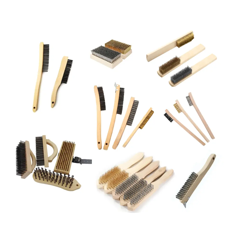 Manufacturer Wood Handle Wire Brush Steel Stainless Steel Brass Brush with wooden handle for Cleaning and Rust Removal