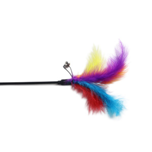 <b>Cat</b> Teaser Stick Colorful Feathers Long Handle <b>Interactive</b> <b>Toy</b> For <b>Cats</b> Pet Playtime Fun - Product Image 5
