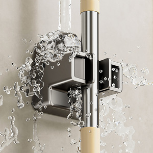 Blue Vine <b>Wall</b> Mounted <b>Mop</b> Holder Chrome Finish Punch Free Storage Rack For Bathroom Cleaning Tools - Product Image 2