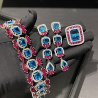TIANSHE Bijoux de luxe français, ensemble de 3 pièces pour femmes, boucles d'oreilles carrées à pompons, bracelets et bague