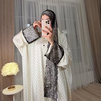Robe Abaya Ample et Élégante à Pois Faite à la Main pour Femme, Style Modeste Printemps, Bordure en Dentelle, Vente en Gros Usine, Europe et Amérique