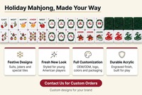 Jeu de Mahjong de Noël haut de gamme pour 4 joueurs, design américain, tuiles en acrylique gravées, finition scintillante en cristal, OEM, divertissement