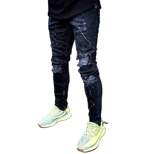 Großhandel neues Modell super dünn schwarz Distressed Männer Jeans Jeans Hosen zerrissen Jeans Männer
