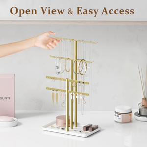 Modern Silver Metal Bracelet Necklace Jewelry Rack Jewelry T Hand 3 Tier Wood Tabletop Organizer Display Jewelry Holder Stand - Product Image 5