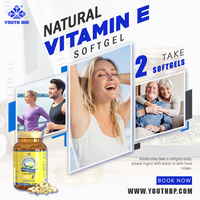 Softgel Vitamin E Alami Premium 400 IU Antioksidan Pendukung Kesehatan untuk Wanita dan Pria Nutrisi Harian 180 Kapsul OEM ODM
