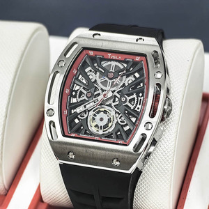 TVSILA Men's Luxury Mechanical <b>Watch</b> Stainless Steel <b>Case</b> Rubber Band Tourbillon Analog Dial 45mm Irregular Shape - Product Image 1