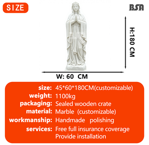 Statue <span class=keywords><strong>de</strong></span> la Vierge Marie en marbre blanc sculptée à la main par BSA pour l'église et la décoration religieuse - Product Image 2