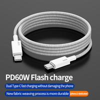 Kabel Data Pengisian Daya Cepat Tipe-C ke Tipe-C 2m 1m 60W Braid TPE Grosir untuk Ponsel Komputer Notebook