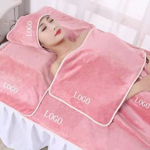 Venta al por mayor grande vestido de baño toallas conjuntos de microfibra pavo toallas para salón de belleza SPA masaje patrón sólido - Product Image 4