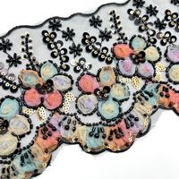 Applique 3D en sequins et perles, faite à la main, avec bordure en dentelle pour Abaya, robe musulmane, tenue de soirée