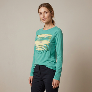 Women's <b>Green</b> Long Sleeve <b>Crop</b> <b>Top</b> Crew Neck Jersey T-Shirt With Letter Print Logo Casual Fit Spring Summer Wear 180 GSM Fabric - Product Image 3