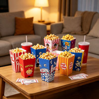 Tube à popcorn en papier kraft de qualité alimentaire imprimé sur mesure, pliable, jetable, en forme de cylindre, pour cinéma, fêtes et plats à emporter