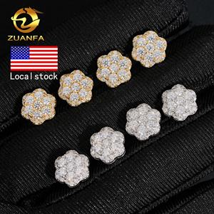 Pendientes Zuanfa Iced Out Cluster Flower Moissanite Oro Plata Hip Hop Joyería de Plata de Ley 925 Envío Rápido Stock Local - Product Image 1