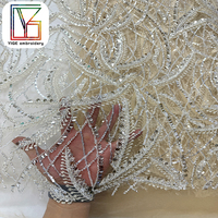 Tissu de dentelle brodé floral haut de gamme, lourd, orné de perles et de sequins, pour robe de mariée africaine