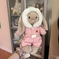 Jellcatt UK Bashful Floppy Ear Bunny Plush With Pink Winter Snowsuit Soft Rabbit Stuffed Toy
