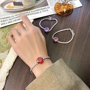 Vintage Jewelry Eco-friendly Copper Women 14MM Rose Cut Imitation <b>Red</b> Gemstone Adjustable Chain Link <b>Bracelet</b> for Women - Product Image 6